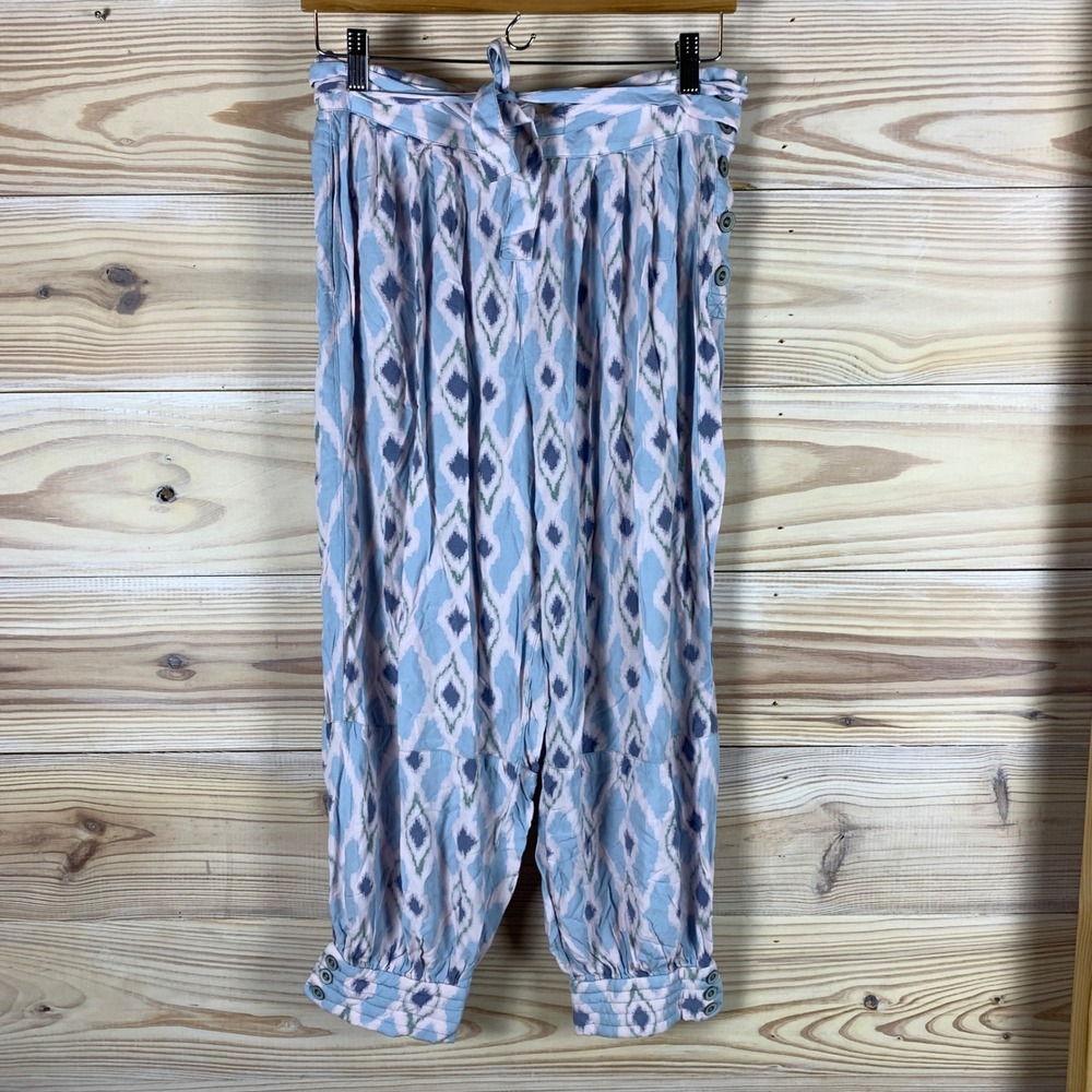 Hei Hei Joggers Womens 8 Blue Pink Ikat Diamond Harem Pants Anthropologie Boho